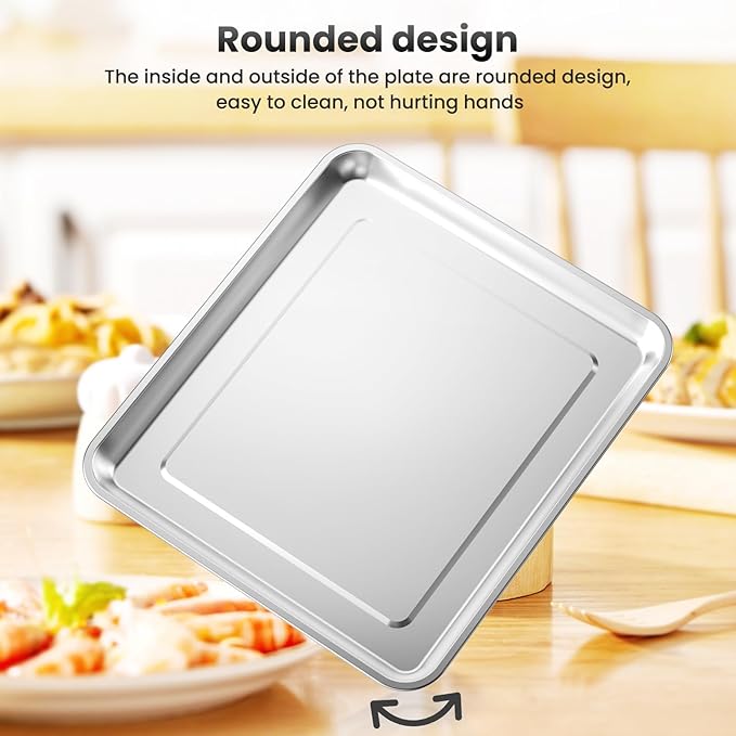 Half Baking Sheet Pan, 12.4"x11" Stainless Steel Air Fryer Tray Replacement for Cuisinart Air Fryer TOA-060 TOA-065 Bakeware Oven Tray Accessories, NonStick Baking Trays for Oven Cooking and Broiling