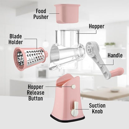 Zulay Kitchen Rotary Cheese Grater 5 Blade Cheese Shredder - Manual Hand Crank Cheese Grater With Reinforced Suction & 5 Interchangeable Drums - Easy to Use, Vegetable Chopper Round Mandoline Slicer - Image 8