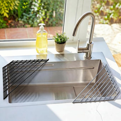 Corner Sink Caddy, Ohuhu Sponge Holder for Kitchen Sink Organizer Silicone Wrapped Steel Anti Slip Rust Triangle Over the Sink Dish Drying Rack for Sink Corner Multipurpose Drainer Trivet Space-Saving - Image 8