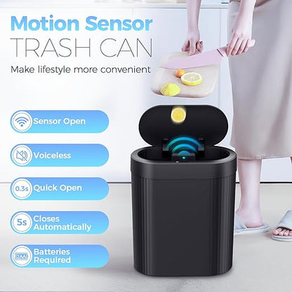 jinligogo 5 Gallon Bathroom Trash Can with Lid, Automatic Motion Sensor Black Trash Can, Touchless Slim Waterproof Garbage Bin for Kitchen, Bedroom, Office, and Bathroom - Image 2