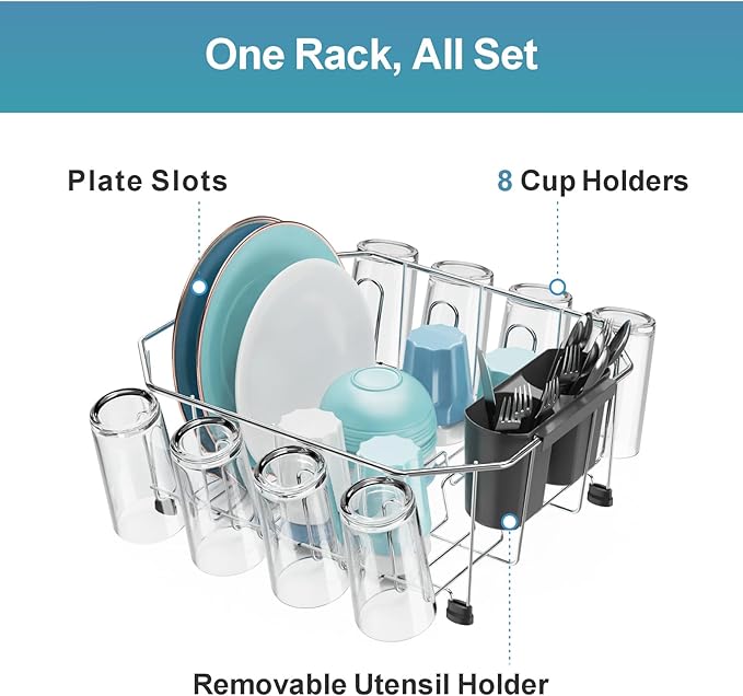 GSlife Small in Sink Dish Drying Rack - Stainless Steel Compact Dish Drainer for RV Kitchen Apartment Sink, Rust Resistant Inside Sink Rack, 1–2 Person Households, 11.6" W x 13.4" L, Silver - Image 3
