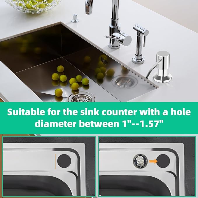 Soap Dispenser for Kitchen Sink, Built in Sink Soap Dispenser, Countertop Soap Dispenser Pump with 47" Extension Tube kit, No Need to Fill Little Bottle Again, Chrome - Image 5