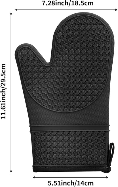 Hovico Silicone Oven Mitts, Heat Resistant 500F Kitchen Mitts 2PCS, 11.6" BPA-Free Soft Baking Gloves, Non-Slip Grip Oven Gloves with Soft Cotton Lining for Kitchen Cooking Baking BBQ - Black - Image 2