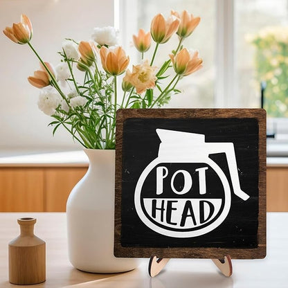 Vintage Coffee Bar Sign, Wooden Coffee Decor for Kitchen, Rustic Farmhouse Cafe Sign, Cefe Accessories, CoffeeLover Gifts, Home Wall Decor (Black&Brown1, 5.9x5.9inches) - Image 3