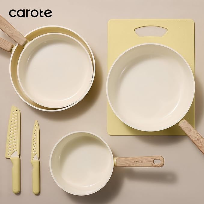 CAROTE 24pcs Ceramic Cookware Set, Pots and Pans Non Stick Kitchen Cookware Sets, Pots and Pans Set Cooking Set with Knife Set - Image 7