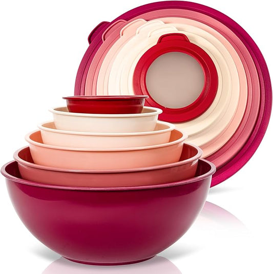 WHYSKO Mixing Bowl Set, 12 Piece Colorful Plastic Mixing Bowls with Lids Set for Food Prep Storage and Serving, Microwave and Dishwasher Safe for Kitchen Baking Cooking by WHYSKO
