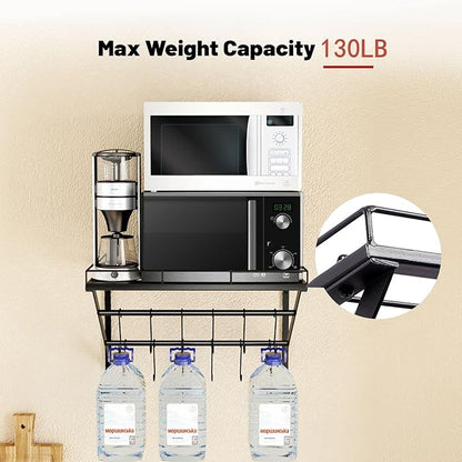 OROPY 31 Inch Wall Mounted Pot Rack Storage Shelf with 2 Tier Hanging Rails 14 S Hooks included, Ideal for Pans, Utensils, Cookware - Black - Image 3