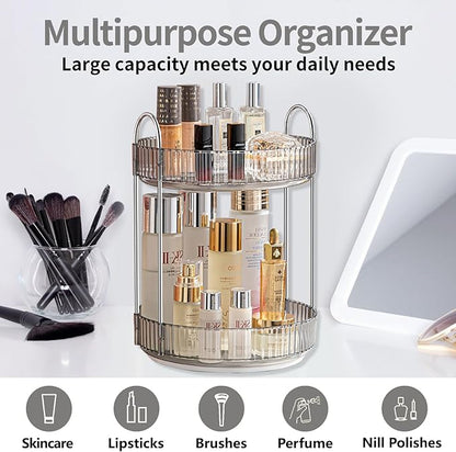 Asayuee 360 Rotating Makeup Organizer for Vanity,Bathroom Countertop Organizer,Spinning Perfume Organizer&Vanity Organizer(Grey-2 Tier) - Image 7