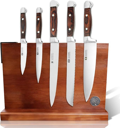 Knife Set with Block, Magnetic Knife Block Set with Knives for Home Chefs and Professionals, Safe Storage
