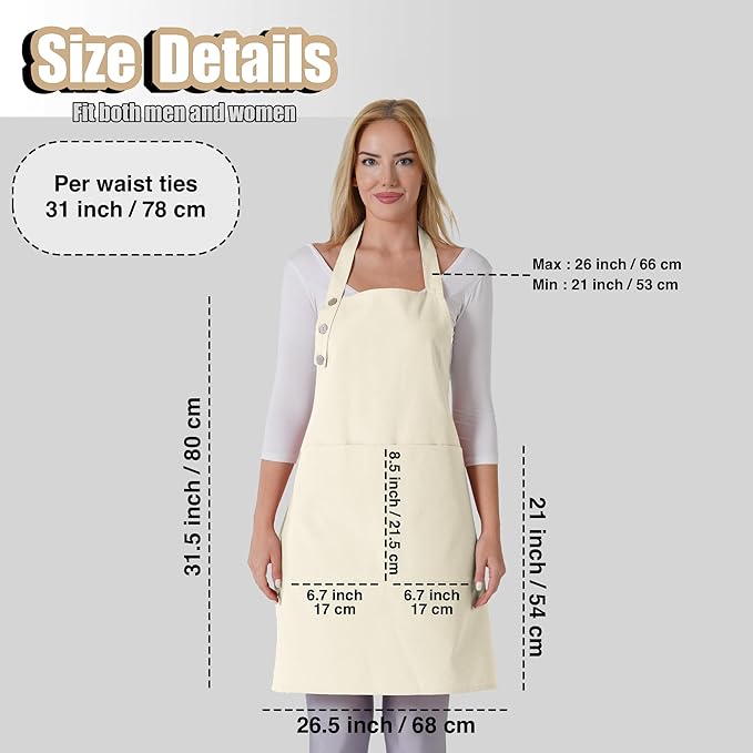 TOSHE Kitchen Apron Waterdrop Resistant Cotton Apron with adjustable Aprons for Women with Pockets 10 Color option Cooking Cream Apron (Cream) - Image 5