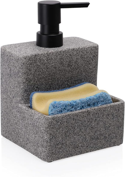 zccz Soap Dispenser with Sponge Holder, Liquid Hand and Dish Soap Dispenser Pump Bottle and Sponge Holder 2 in 1 for Kitchen Sink Bathroom Counter Storage and Organization Black Marble Look by zccz