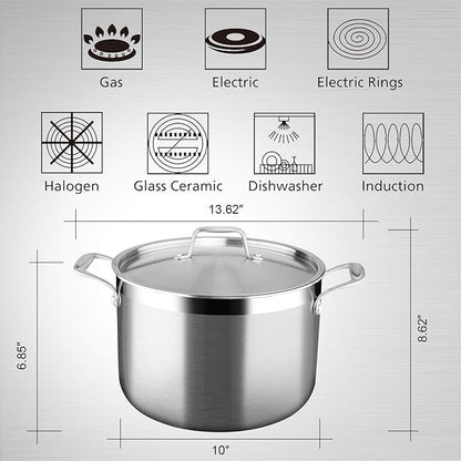 Duxtop Whole-Clad Tri-Ply Stainless Steel Stockpot with Lid, 8 Quart, Kitchen Induction Cookware