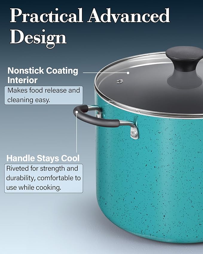 Cook N Home Nonstick Stockpot with Lid 8-Quarts, Professional Cooking Soup Pot, Canning Cookware, Turquoise - Image 5