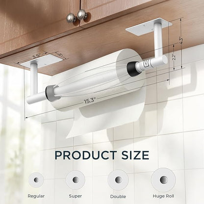 FORIOUS Paper Towel Holder Under Cabinet, Single Hand Operable with Adjustable Damping for Easy Tear, Adhesive or Drill Wall Mount, 304 Commercial Paper Towel Holder for Kitchen Bathroom, White - Image 6