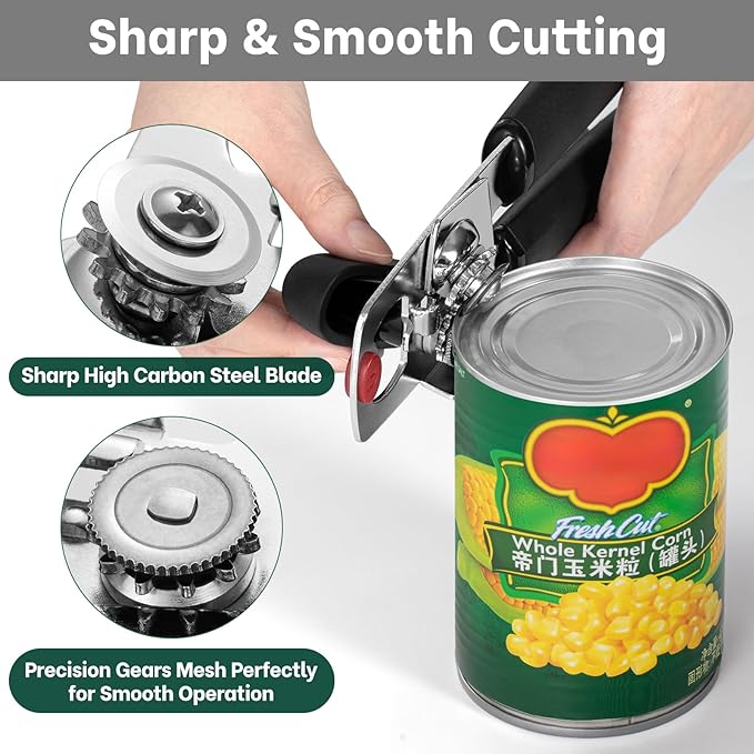 Beneno Can Opener, Heavy Duty Manual Can Opener with Magnet Lid Lifter & Bottle Opener, Hand Can Opener Manual with Ergonomic Soft Grip, Easy Turn Knob for Arthritis & Weak Hands, Easy to Use, Black