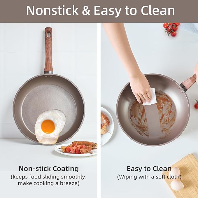 12Pcs Pots and Pans Set, Nonstick Cookware Sets, Non Stick Pots and Pan Set with Frying Pans, Saucepans, Steamer Silicone Shovel Spoon - Image 5