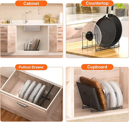 HzTinT 3 Pack Pot Lid Organizer for Cabinet, Stainless Steel Pot Lid Rack with Anti-slip Pad, Lid Holder for Pans Pots, Bakeware, Plates, Cookie Sheets, Trays, Dish, Cutting Boards, Classic Black - Image 6