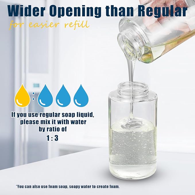Glass Foaming Hand Soap Dispenser, 10 oz Easy Refill Glass Soap Dispenser, Foam Dispenser with Stainless Steel Pump & Waterproof Labels, Clear Foam Soap Bottle for Bathroom Countertop - Image 5