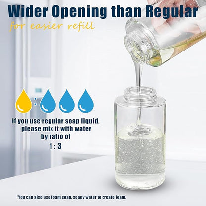 Glass Foaming Hand Soap Dispenser, 10 oz Easy Refill Glass Soap Dispenser, Foam Dispenser with Stainless Steel Pump & Waterproof Labels, Clear Foam Soap Bottle for Bathroom Countertop - Image 5