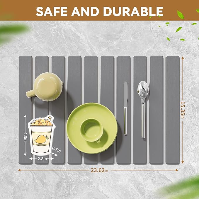 Stone Dish Drying Mats for Kitchen Counter,23.6''x15.3'' Foldable Quick Dry Stone Mat Kitchen,Eco-Friendly,Absorbent Diatomaceous Earth Mats for Dishes Bottles Cups Bathroom Any Countertop-Dark Gray - Image 5