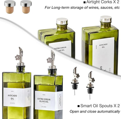 Olive Oil Dispenser Bottle for Kitchen, 16.9oz /500ml Cooking Vinegar Dispenser Bottle Set, Glass Sauce Container, Labels, Brush, Funnel, Stoppers, Green for Oil, Wine - Image 5