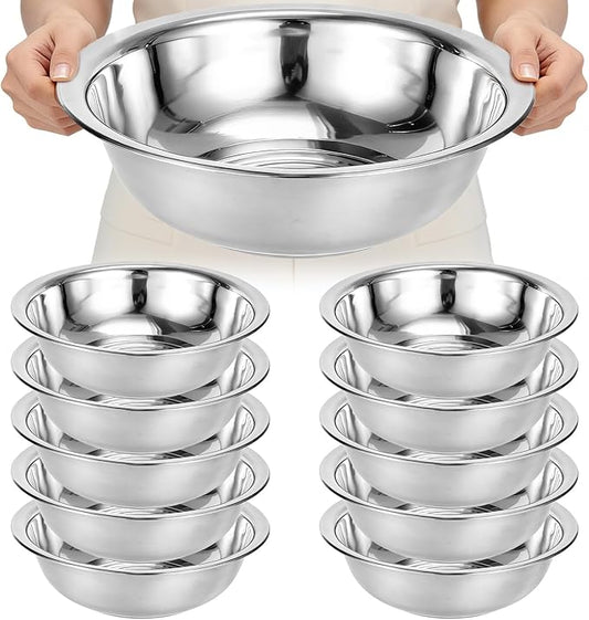 10 PCS Stainless Steel Mixing Bowls 13 Inch 8 Qt Extra Large Metal Basin with Mirror Finish, Heavy-Duty Salad Dough Bowl Kitchen Prep Bowl Dishwasher Safe Dish Tub for Home & Commercial Cooking