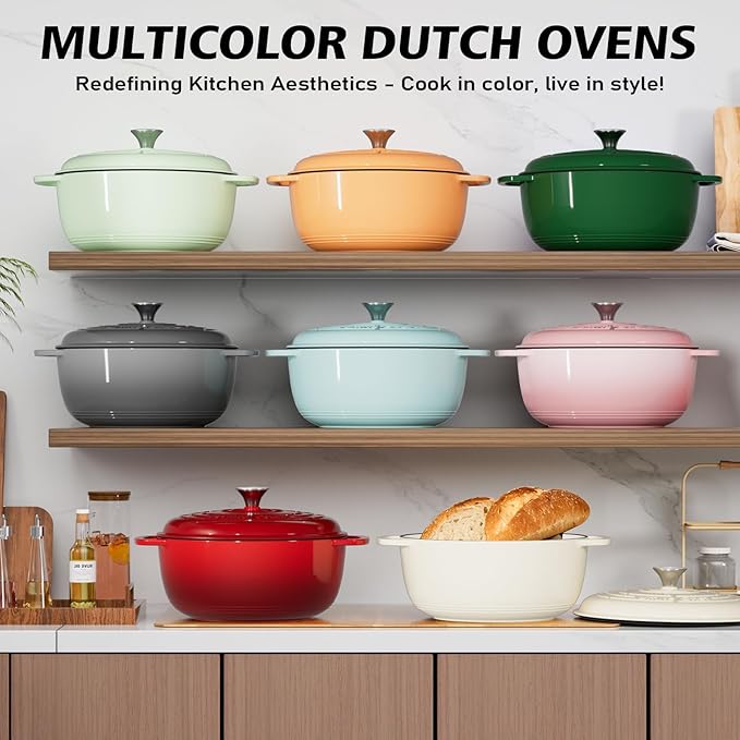 Enameled Cast Iron Dutch Oven - Umite Chef 6QT Pot with Lid & Cotton Potholders - Dual Handles -Versatile Heavy Duty Cookware for Bread Baking，Braising, Stews, Roasting（Grey） - Image 8