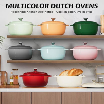 Enameled Cast Iron Dutch Oven - Umite Chef 6QT Pot with Lid & Cotton Potholders - Dual Handles -Versatile Heavy Duty Cookware for Bread Baking，Braising, Stews, Roasting（Grey） - Image 8