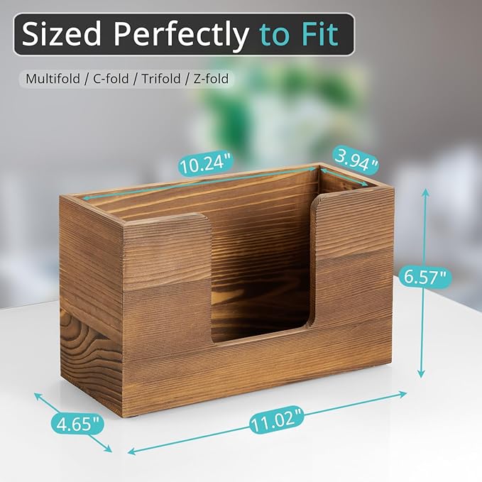 Paper Towel Dispenser Countertop, Burnt Wood Bathroom Paper Towel Holder, Napkin Holder for Kitchen, Countertop Multifold C-Fold, Z-Fold, Trifold Paper Hand Towel Dispenser for Bathroom Toilet - Image 2