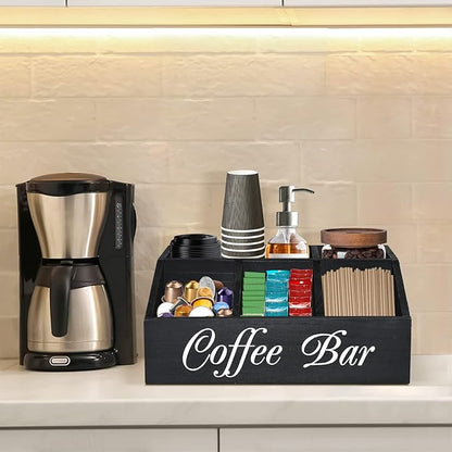 ugiftt Coffee Station Organizer for Counter, Wood Coffee Pods Holder Storage Basket, Tea Condiment Storage Organizer, Rustic Coffee Bar Decor for Coffee Accessories Organizer - Image 4