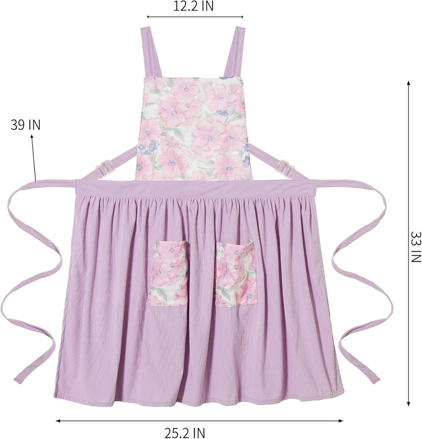 Pinknoke Vintage Pinafore Apron Dress for Women with Pockets Cute Floral Chef Aprons for Kitchen Cooking Baking Gardening - Image 6