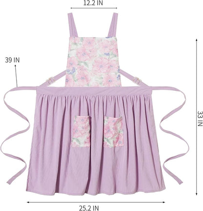 Pinknoke Vintage Pinafore Apron Dress for Women with Pockets Cute Floral Chef Aprons for Kitchen Cooking Baking Gardening - Image 6
