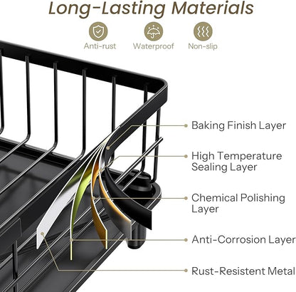 SNTD Dish Drying Rack - Space-Saving Dish Rack for Kitchen Counter, Stainless Steel Dish Drainer with Utensil Holder and Drainboard, 11" W x 15" L (Black) - Image 5