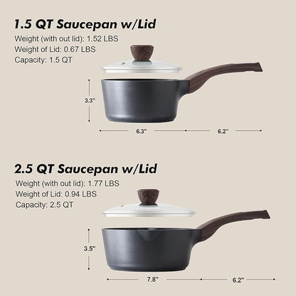 SENSARTE 1.5 & 2.5 Quart Sauce Pan Sets with Lid, Cooking Pots Set, Nonstick Saucepan Set with Pour Spout, Small Kitchen Pot, Non toxic Saucepot, Induction Comptable, Easy to Clean, PFOA Free - Image 7