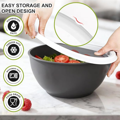Greentainer Plastic Mixing Bowls with Lids Set for Kitchen, 6 Set Nesting Bowls for Mixing, Baking, Prepping, Cooking and Serving Food, Mixing Bowls Dishwasher, Microwave Safe