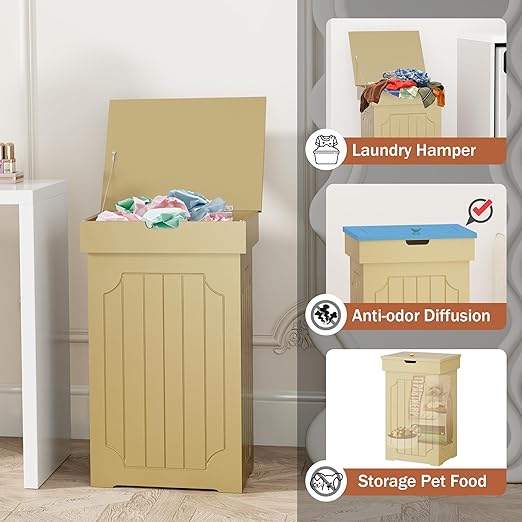 Function Home Trash Can Cabinet, 13 Gallon Kitchen Garbage Can, Wood Recycling Trash Bin, Freestanding Dog Proof Trash Can, Farmhouse Trash Cabinet with Lid for Home Kitchen Bathroom, Yellow - Image 6