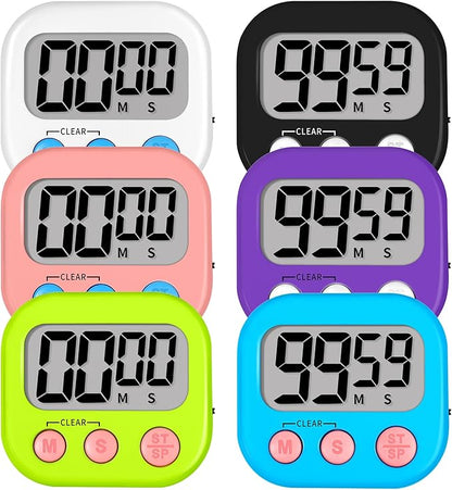 Lasubst Digital Kitchen Timers for Cooking, Magnetic Classroom Timers for Teachers Kids, Back to School Supplies Bulk (6 Pack, Black White Pink Purple Blue Green) by Lasubst