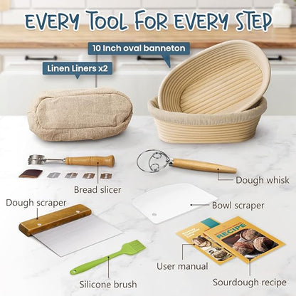 Rorecay Banneton Bread Proofing Baskets Set of 2, 10 Inch Oval Cane Sourdough Bread Rising Basket Bowls with Sourdough Bread Lame Dough Scraper Basting Brush for Sour Dough Proofing Fermentation - Image 7