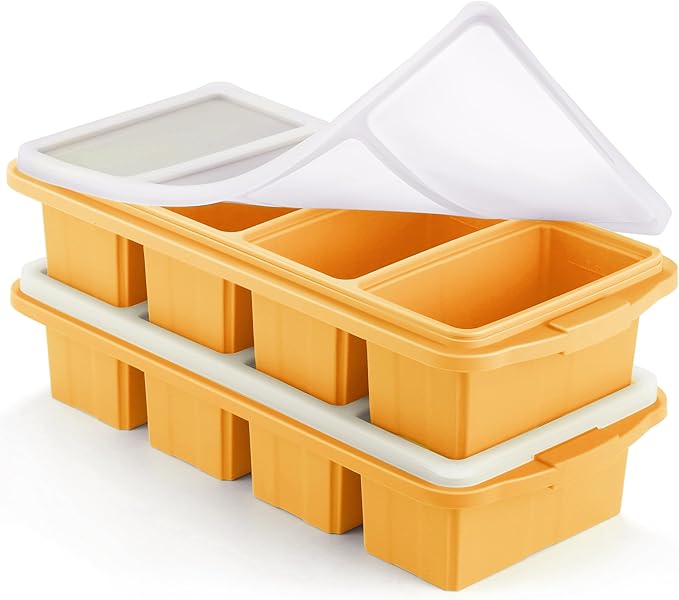 Ztomine Silicone Freezer Tray With Lid - Silicone Freezer Food Molds- Large Ice Cube Tray,Silicone Freezer Container,Freeze & Store Soup, Sauce, Broth,Leftovers - Makes 4 Perfect 1 Cup by Ztomine