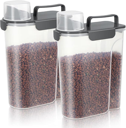 LEAWALK 5Lbs Airtight Cat Dog Food Storage Container with Upgraded Large Nozzle BPA-Free, Pet Food Storage Containers for Rice, Grain, Pet Food, Flour, Dog Treat Storage (Black×2, 5L-2pack)
