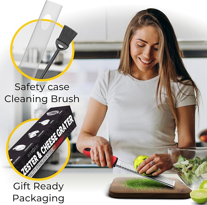 Stainless Steel Cheese Grater & Lemon Zester w/Extra Sharp Blade - Perfect for Lemon, Parmesan, Garlic, Chocolate - Spice Up any Dish in Seconds w/Your Premium Citrus Hand Grater with Handle - Red - Image 2