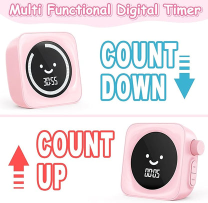 Visual Timer for Kids, 99 Minute Digital Cute Kids Visual Timer Classroom Timer for Homeschool Supplies Study Teaching Time Management Tool Countdown Count Up Timer, Pink