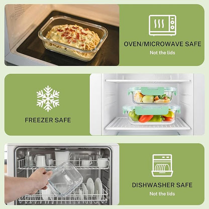 HOMBERKING 8 Pack Glass Food Storage Containers with Lids, Meal Prep Containers, Airtight Bento Boxes with Leak Proof Locking for Microwave, Oven, Freezer and Dishwasher, BPA Free, 5-35oz, light blue - Image 4