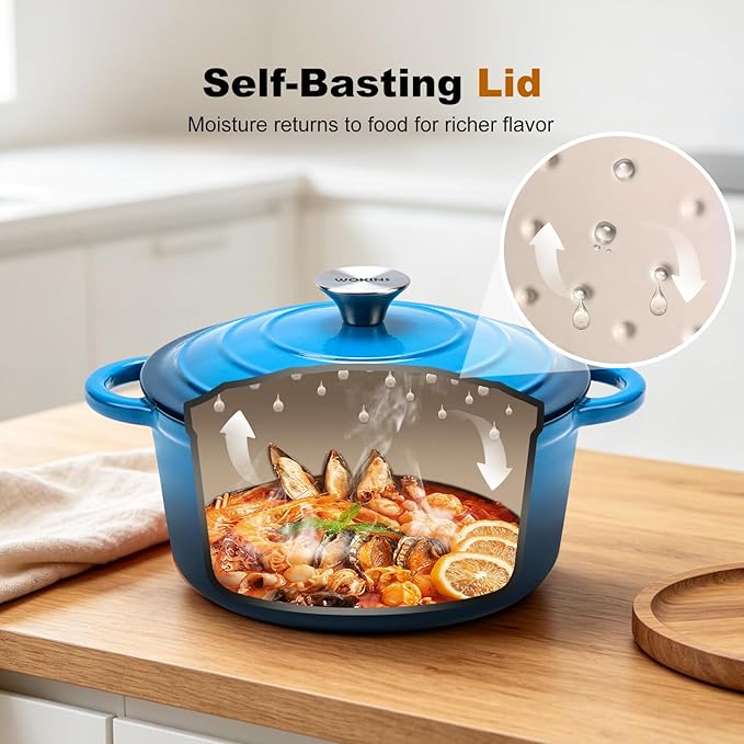 Enameled Cast Iron Dutch Oven - 7QT Pot with Lid,Oven Safe to 500°F,Heavy-Duty Cookware for Sourdough Bread Baking,Braising,Stews,Roasting blue - Image 4