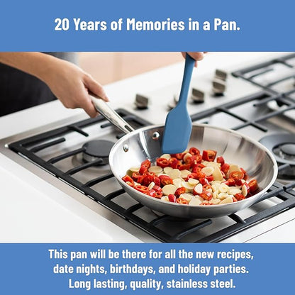 Misen 5-Ply Stainless Steel 8" Frying Pan - Professional Cookware for Induction, Gas and Electric - Dishwasher Safe, Oven Safe to 800°F - Durable, Versatile, Even Heating