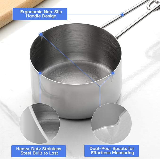 10-Piece Stainless Steel Measuring Cups and Spoons Set for Home Baking Essentials, Dishwasher Safe Kitchen Tools - Image 3