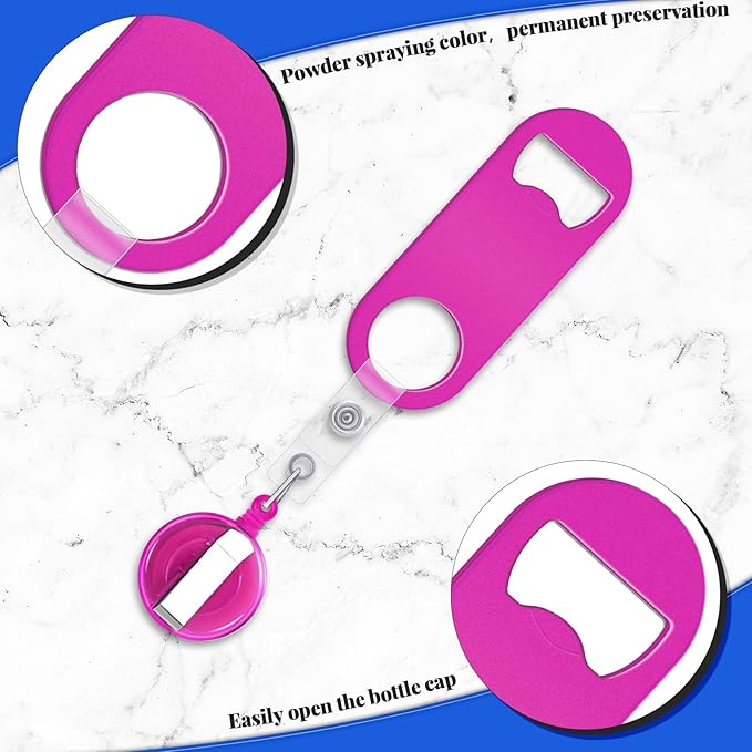 Honoson 8 Pieces Retractable Bottle Opener Bartender Flat Beer Opener with Round Badge Reel Clips Holder for Kitchen Restaurant Home Supplies Party Gifts (Classic,Assorted Color) - Image 3