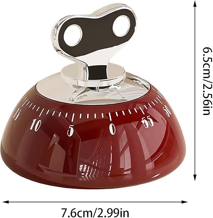 Magnetic Mechanical Kitchen Timer - Wind Up 60 Minutes Countdown Timer, No Batteries Needed, for Cooking, Baking, Classroom, Study & Desk Use (Red)