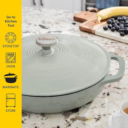 Lodge Essential Enamel Braiser - Refrigerator- & Oven-Safe up to 500° F - Heat-Retaining, Induction-Safe & PFAS-Free Enamel Cookware - 3.5 Quart, Desert Sage - Image 5
