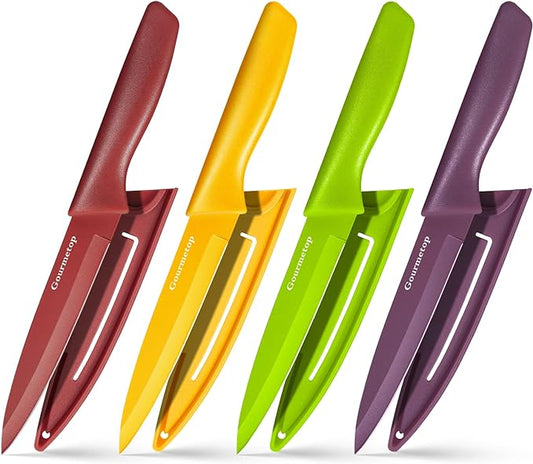Gourmetop Paring Knife with Cover, Paring Knives Set of 4, 3.8" Paring Knife Set of Premium Stainless Steel, Small Kitchen Knife Set for Fruit and Vegetable, Ergonomic Knife Handles for Versatility by Gourmetop